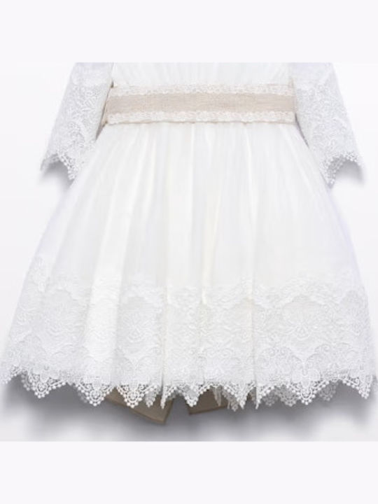Girls Dress Long Sleeve Tulle for Flower Girl Set with Accessories Beige