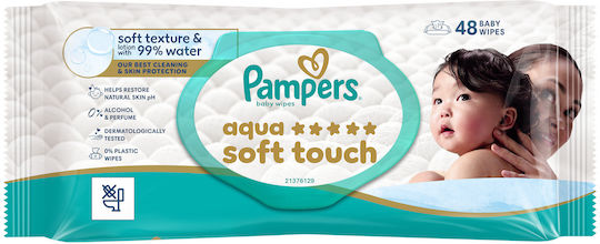 Pampers Aqua Soft Μωρομάντηλα με 99% Νερό, χωρίς Οινόπνευμα & Parabens 48τμχ