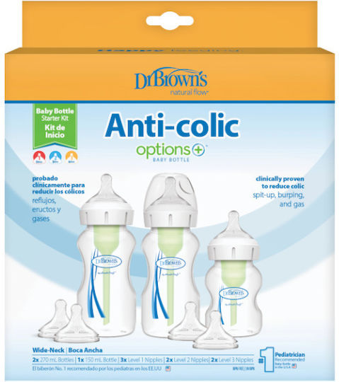 Dr. Brown's Set Plastic Baby Bottles Anti-colic with Silicone Teat Brown 270ml 2 Pieces
