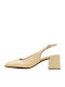 Pointed Toe Heels in Patent Leather with Strap Ecru