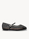 Schwarze Damen Ballerinas Netz Dekorative Agraffe