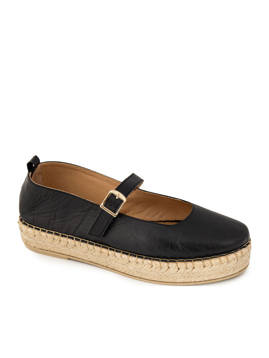 Leather Women's Ballerina Shoes in Black Colour