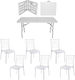 Set De Mobilier Pentru Catering Evenimente Raki Masă Pliabilă Tip Valiză Dreptunghiulară 152x76xh73.5cm 6 Scaune 44x42xh92cm Plastic Metal Alb