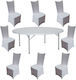 Set De Mobilier Raki Event Catering Masă Rotundă Pliabilă D180xh74cm 8 Scaune 44x42xh92cm Huse Textile Plastic Metal Alb