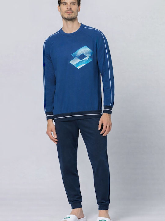 Lotto Winter Herrenpyjama Baumwoll Blau