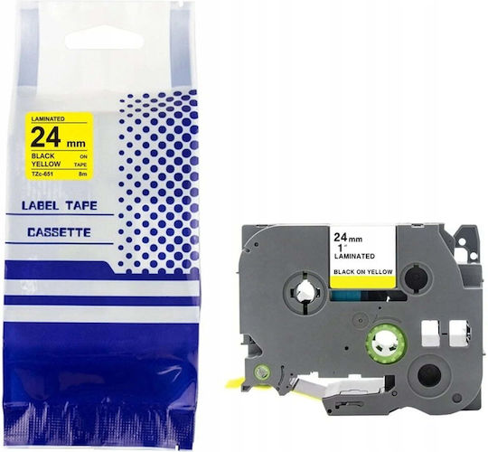 Brother Label Maker Tape 8m x 24mm in Black Colour Compatible with Brother TZe/TZ