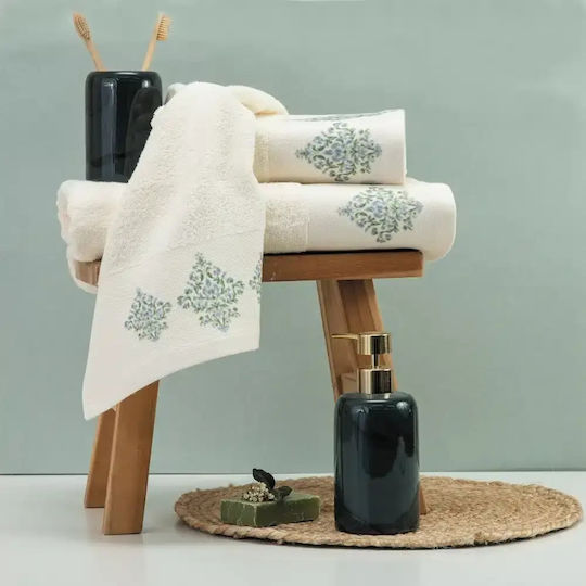 Borea Bath Towels Set of 3 Pieces Damask Ecru