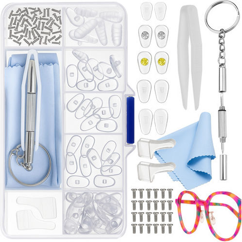 Set Reparare Ochelari Zola 30 Perne Nazale Diferite 60 Șuruburi Pensetă Șurubelniță Cârpă De Curățare