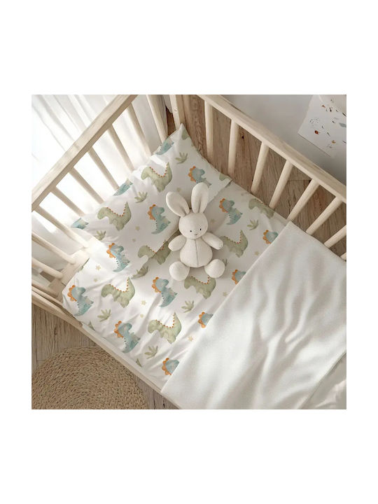 Borea Set Baby Sheets Crib Cotton Dinos Turquoise 120x160cm