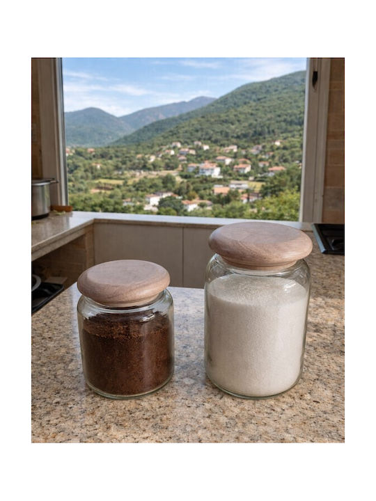 Galifas Set 2 Pieces Glass Jars for Sugar / Brown Coffee with Lid Brown 2 Pieces