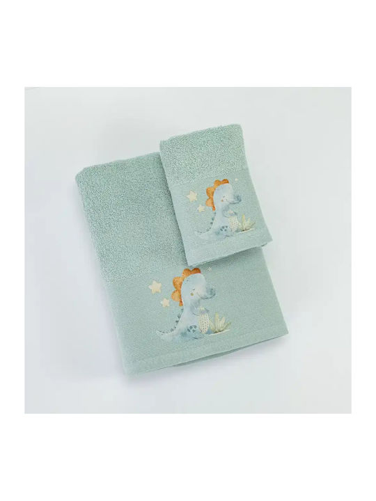 Borea Set of Baby Towels 2pcs Dinos Pistachio 30x50cm
