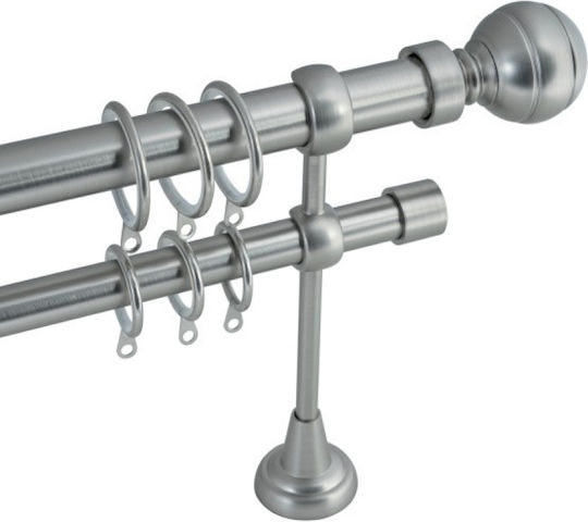 BetterHome Extendable Metallic Curtain Pole Double with Rod 140-250cm Silver