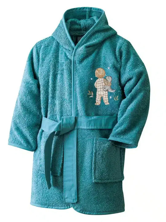 Borea Kids Bathrobe Goodnight Petrol Blue with Hooded