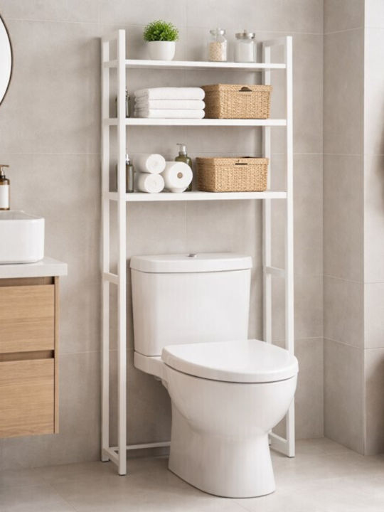 Atlantis Floor Bathroom Shelf Metallic 50.5x30x134cm White