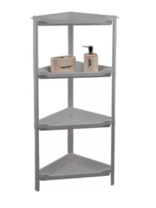 Sidirela E-2972G Eck Boden Badezimmerregal Kunststoff mit 4 Regalen 32x32x100cm Grau