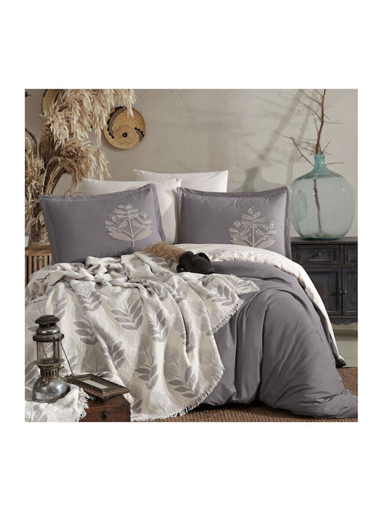 Clasy Home Set Huse Pentru Pilote 100% Bumbac 200x220cm Dublu Cu 4 Fete De Pernă & 1 Cearceaf Gri