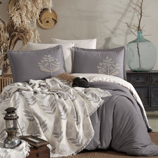 Clasy Home Cotton Duvet Cover Set 200x220cm Double With 4 Pillowcases & 1 Bed Sheet Gray