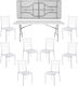 Set Mobilier Catering Eveniment Raki Masă Pliabilă Dreptunghiulară 180x76xh74cm Blat Complet 8 Scaune 44x42xh92cm Plastic Metal Alb
