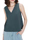 Women's Sleeveless Blouse with V-Neck Green