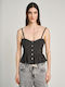 Women's Cotton Blouse with Spaghetti Straps Black
