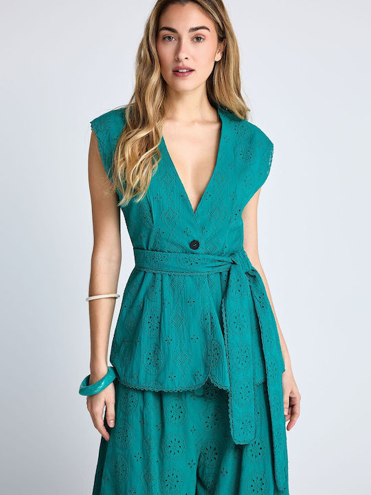 Women's Cotton Sleeveless Green Blouse