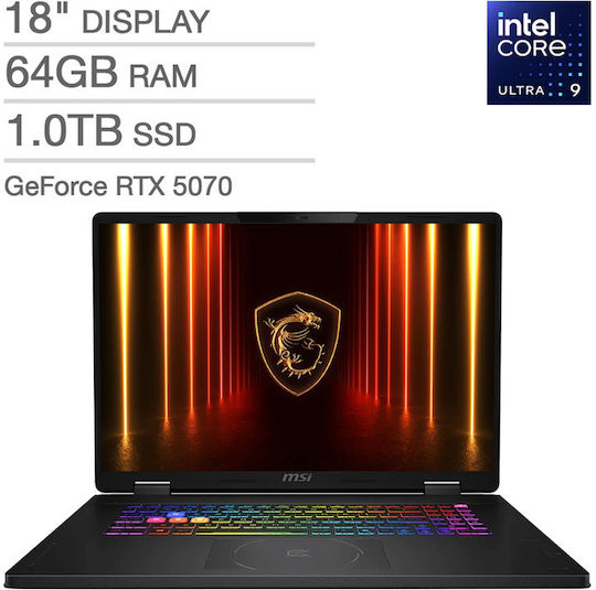 MSI Crosshair 18 HX AI 18" IPS QHD+ 240Hz (Ultra 9-275HX/64GB/1.0TB SSD/GeForce RTX 5070/W11 Home) (US Keyboard)