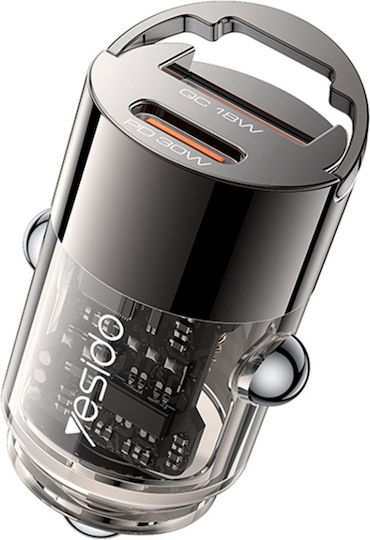 Yesido Încărcător Auto Cu Mufă De Brichetă 30W Încărcare Rapidă Cu Porturi 1xUSB-A 1xType-C Culoare Neagră