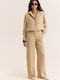 Women's Leather Pantaloons with Rubber Band in Loose Fit Beige
