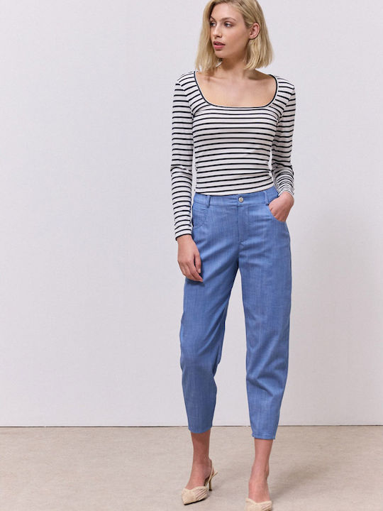 Damen Stoffhose mit Gummiband in Schlank Passform Blau