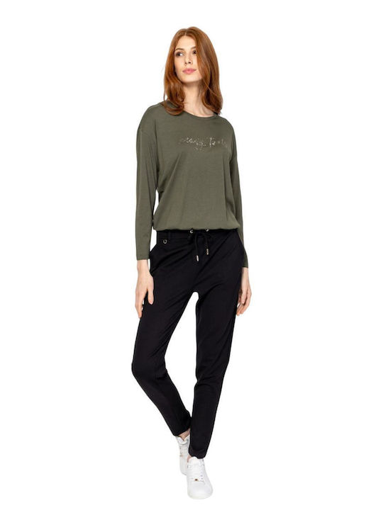 Damen Stoffhose mit Gummiband in Slim Passform Schwarz