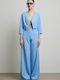 Women's High Rise Fabric Trousers Light Blue