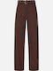 Women's Linen Trousers In Straight Leg Brown