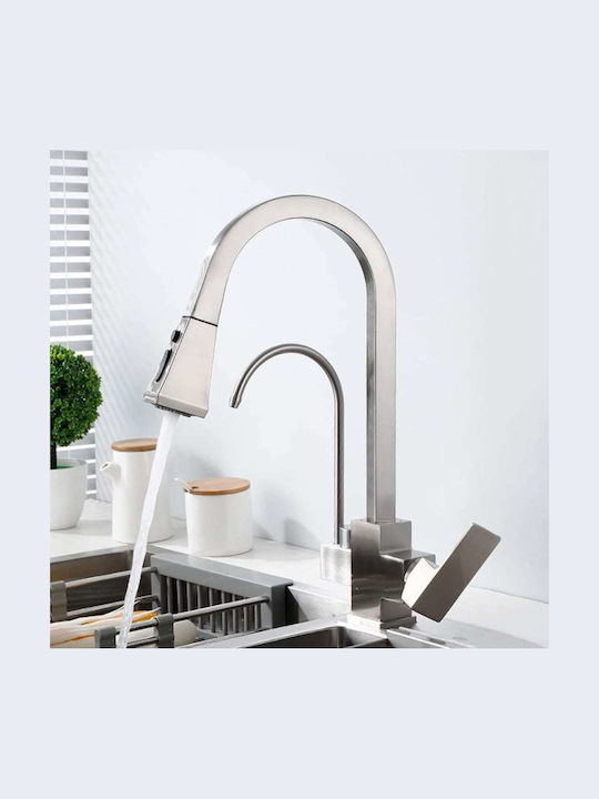 Landsh Poly714 Kitchen Faucet Counter with Pull-Out Spray Silver
