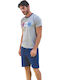 Enrico Coveri Sommer Herrenpyjama Bluse Grau Melange