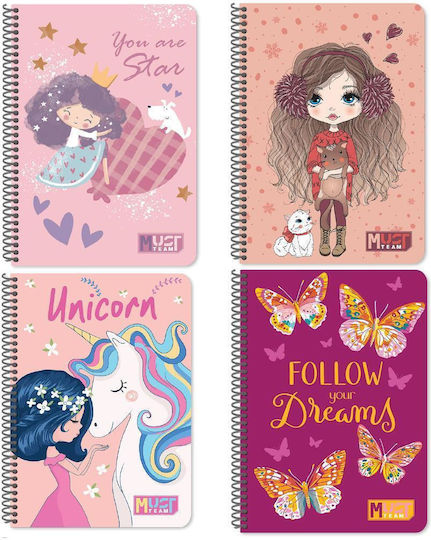 Must Team Spiral School Notebook Ruled 60 Paper Sheets 2 Subjects Cute (Various Designs)