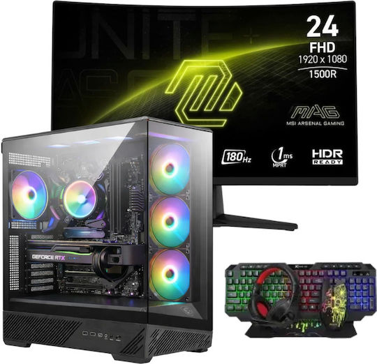 Vengeance Raptor-Ζ9 Гейминг Настолен Компютър (Ryzen 5-8400F/16GB DDR5/512GB SSD/Radeon RX 9060/Без Операционна Система) и Монитор MSI MAG 242C