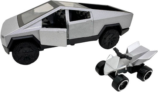 Replica Metalică Tesla Cybertruck Model Argintiu Atv 1:43 Uși Deschise