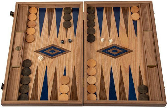 Manopoulos Wooden Backgammon Checkers Handmade Blue / Red