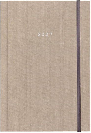 Next Diary 2027 Fabric Daily Bound Beige Elastic 14x21cm Printing Option