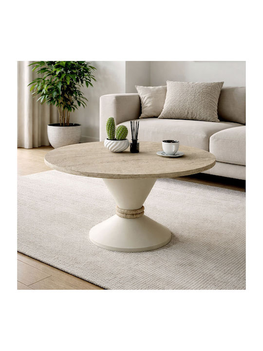 Round Side Table Lepper Wooden Travertine - Sandstone L75xW75xH39.8cm