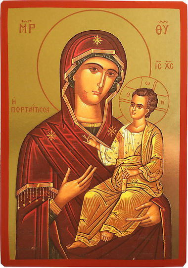 Holy Mary Christ Hodegetria Portaissa Iviron Flat Icon Category Paper Tal No 1 Dimension 14.0cm X 20.0cm Wood Mdf Icon S&K Byzantine Icons