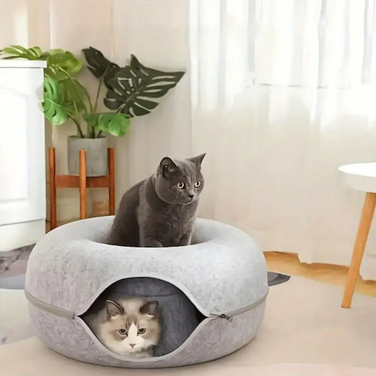 Spiel Tunnel Bett Katzen 51 x 20 cm 22 cm Einstieg Breite Reißverschluss Leicht Zu Reinigen Filz Grau