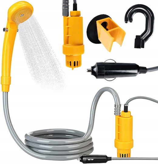 Set Duș Portabil Pentru Mașină Pompă Electrică Zola 60w 5l/min Reglare Debit Apă Alimentare Priză Brichetă 12v Cârlig Montare Ventuză Furtun 2m Galben