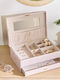 Jewellery Box Fabric with Drawer & Mirror Beige 19x27.5x10cm