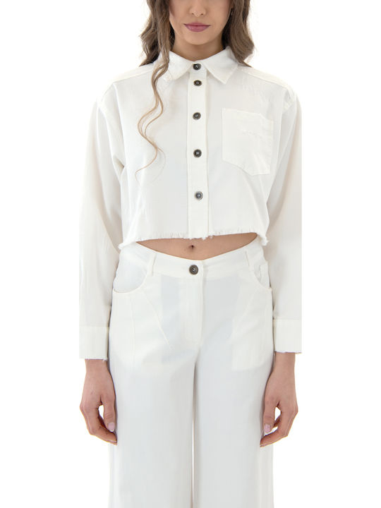 Long Sleeve Women's Denim Shirt White