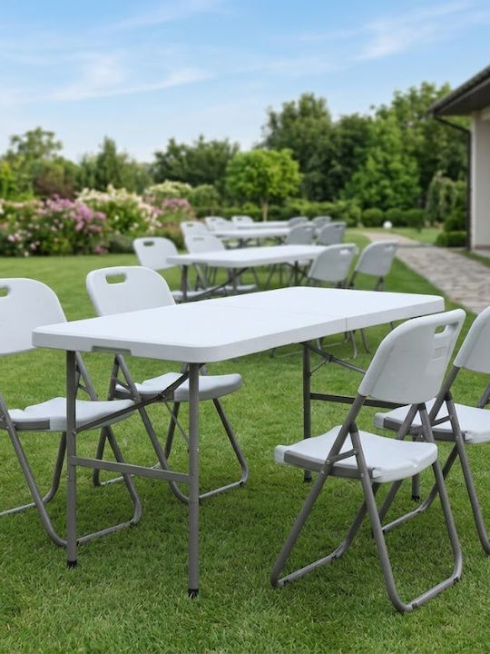 Plastic Outdoor Catering Table Foldable with Metal Frame Capri Ice White 120x60x74cm