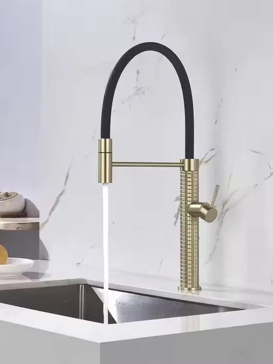 Kitchen Faucet Counter with Detachable Shower Gold