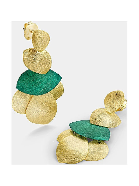 Vogue Dangle Earrings Made of Gold Plated Silver Green