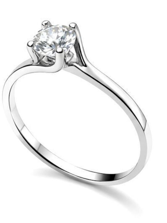 Paraxenies Single Stone Ring in White Gold 14K with Zircon