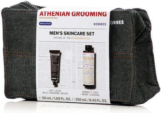 Korres Athenian Grooming Σετ Περιποίησης για Αντιγήρανση Anti-Aging Multi-Defender Recipe (50ml) & Barber's Face & Beard Cleanser (250ml) 2τμχ